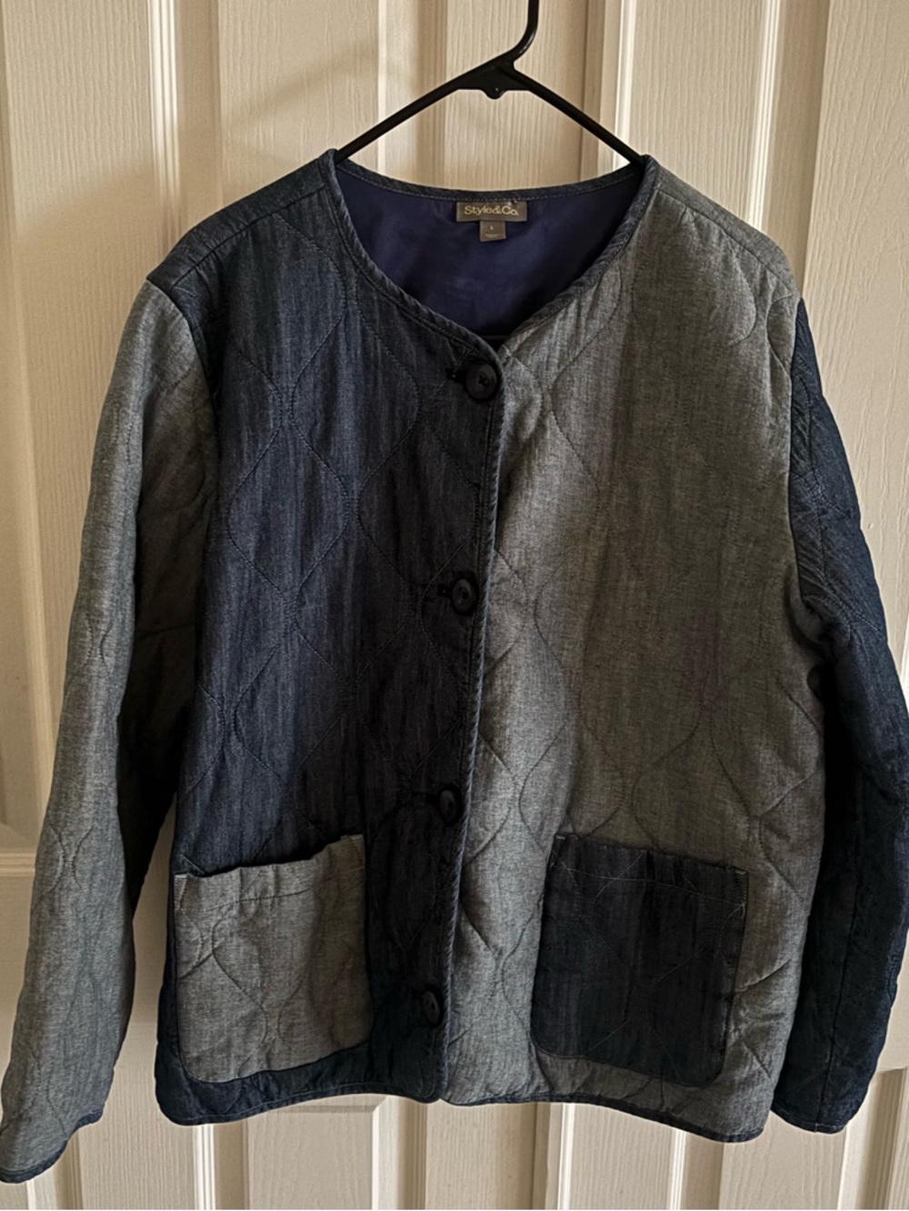 Style & Co. Quilted Two-Tone Navy and Gray Utility Jacket